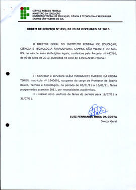 Ordem de Serviço IFFAR\SVS nº 093/2010