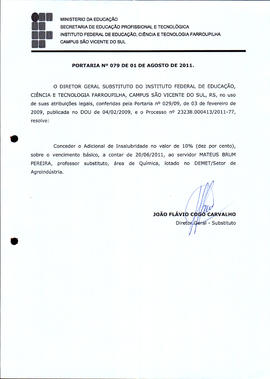 Portaria IFFAR\SVS nº 079/2011