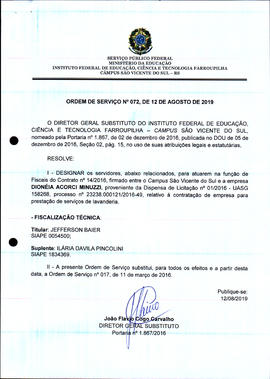 Ordem de Serviço IFFAR/SVS nº 072/2019