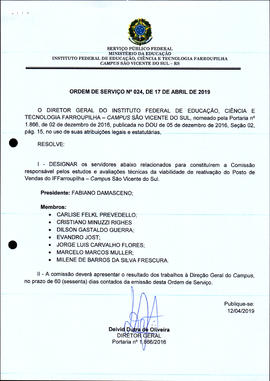 Ordem de Serviço IFFAR/SVS nº 024/2019