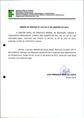 Ordem de Serviço IFFAR\SVS nº 021/2011