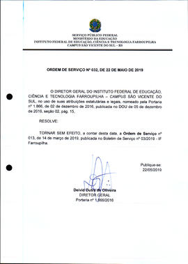 Ordem de Serviço IFFAR/SVS nº 032/2009