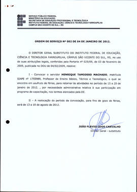 Ordem de Serviço IFFAR\SVS nº 002/2012