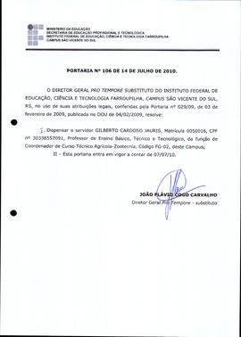 Portaria IFFAR\SVS nº 106/2010