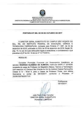 Portaria IFFAR\SVS nº 286/2017