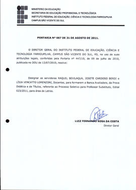 Portaria IFFAR\SVS nº 087/2011