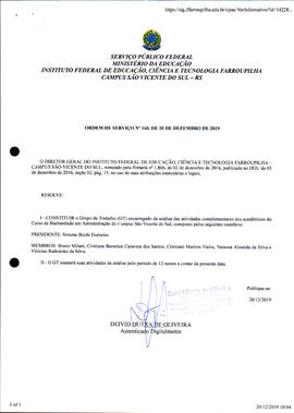Ordem de Serviço IFFAR/SVS nº 160/2019
