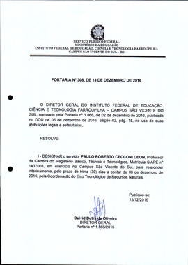 Portaria IFFAR\SVS nº 308/2016