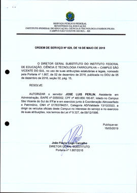 Ordem de Serviço IFFAR/SVS nº 029/2019