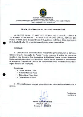 Ordem de Serviço IFFAR/SVS nº 061/2019