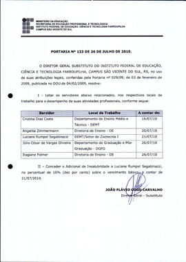 Portaria IFFAR\SVS nº 123/2010
