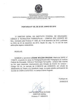 Portaria IFFAR\SVS nº 155/2016