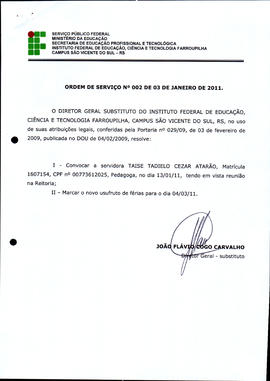 Ordem de Serviço IFFAR\SVS nº 002/2011