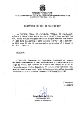 Portaria IFFAR\SVS nº 121/2017