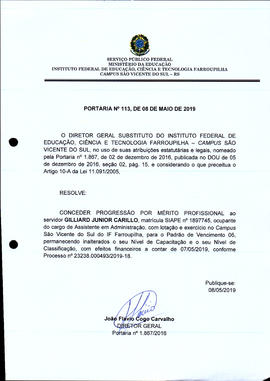 Portaria IFFAR/SVS nº 113/2019