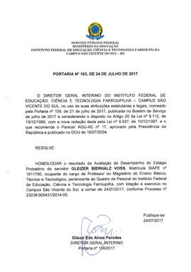 Portaria IFFAR\SVS nº 163/2017