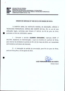 Ordem de Serviço IFFAR\SVS nº 009/2012