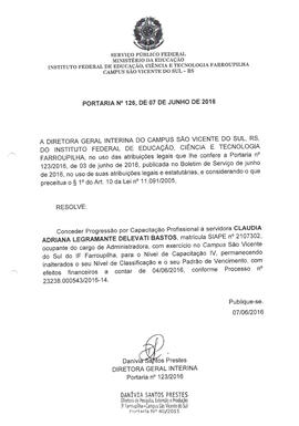Portaria IFFAR\SVS nº 126/2016