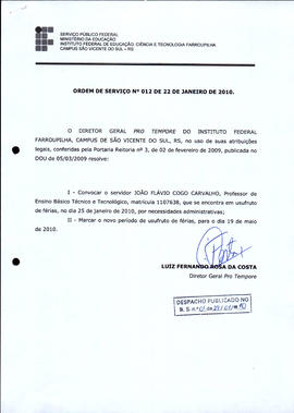 Ordem de Serviço IFFAR\SVS nº 012/2010