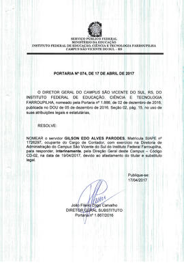 Portaria IFFAR\SVS nº 074/2017