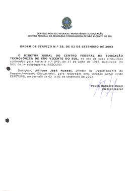 Ordem de serviço CEFETSVS nº 28/2003