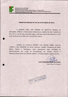 Ordem de Serviço IFFAR\SVS nº 041/2010