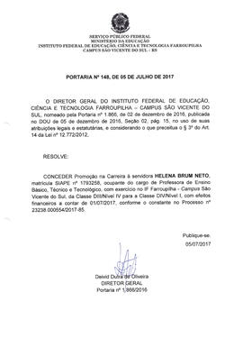 Portaria IFFAR\SVS nº 148/2017
