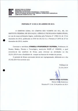 Portaria IFFAR\SVS nº 019/2014