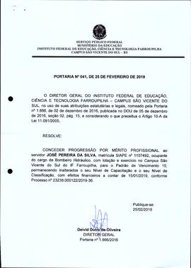 Portaria IFFAR/SVS nº 041/2019