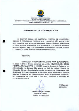 Portaria IFFAR/SVS nº 081/2019