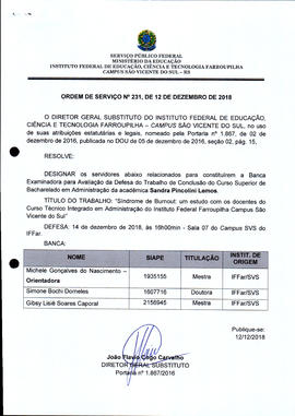 Ordem de Serviço IFFAR\SVS nº 231/2018