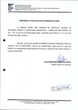 Portaria IFFAR\SVS nº 025/2009