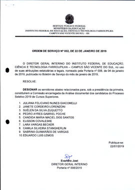 Ordem de Serviço IFFAR/SVS nº 002/2019