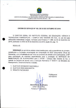 Ordem de Serviço IFFAR\SVS nº 169/2018