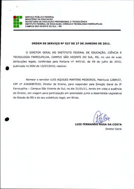 Ordem de Serviço IFFAR\SVS nº 027/2011