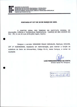 Portaria IFFAR\SVS nº 077/2009
