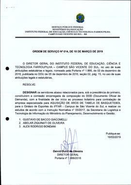 Ordem de Serviço IFFAR/SVS nº 014/2019
