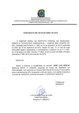 Portaria IFFAR\SVS nº 080/2016