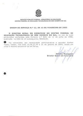 Ordem de serviço CEFETSVS nº 12/2003