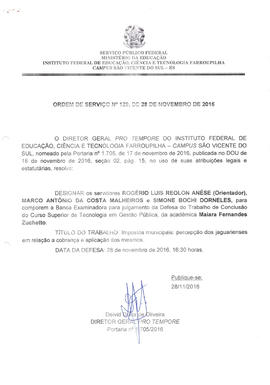 Ordem de Serviço IFFAR\SVS nº 129/2016