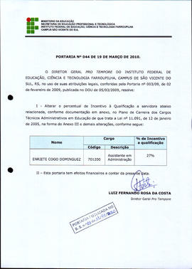 Portaria IFFAR\SVS nº 044/2010