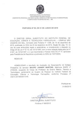 Portaria IFFAR\SVS nº 085/2015