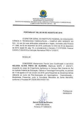 Portaria IFFAR\SVS nº 158/2018