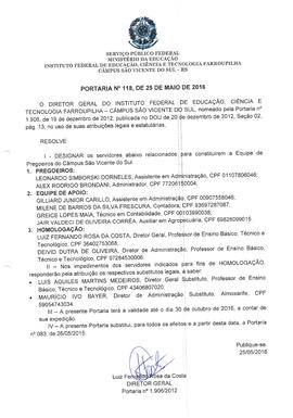 Portaria IFFAR\SVS nº 118/2016