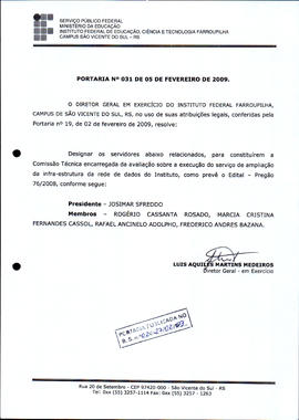 Portaria IFFAR\SVS nº 031/2009
