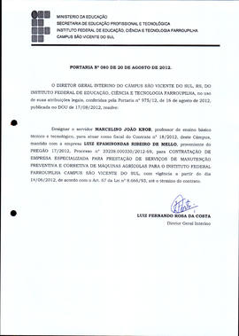 Portaria IFFAR\SVS nº 080/2012