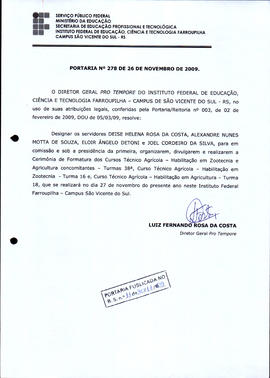 Portaria IFFAR\SVS nº 278/2009