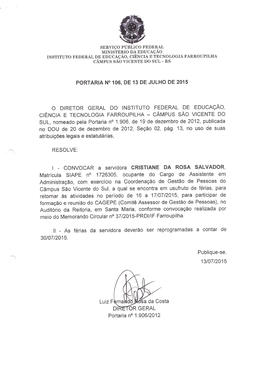 Portaria IFFAR\SVS nº 106/2015