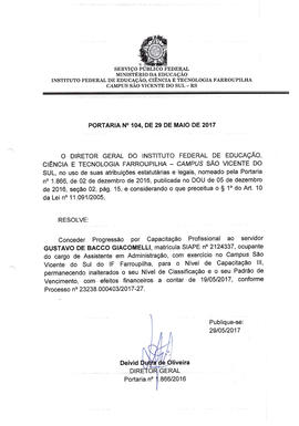 Portaria IFFAR\SVS nº 104/2017