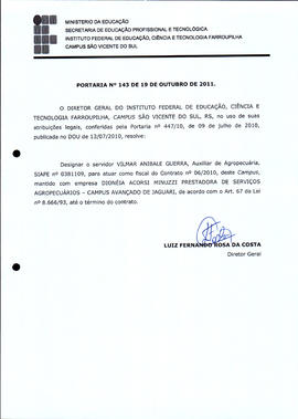 Portaria IFFAR\SVS nº 143/2011